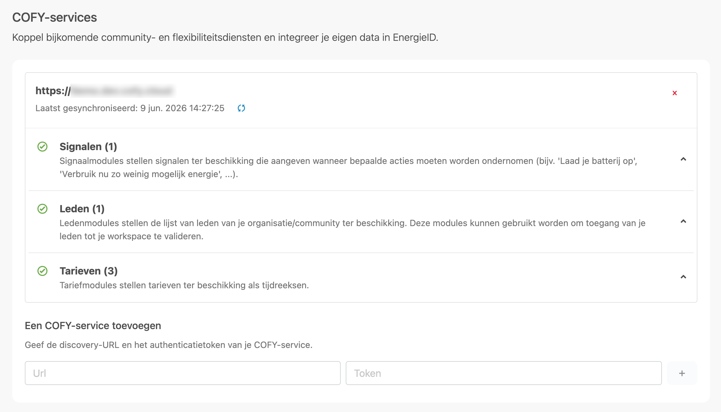 Overzicht van COFY-services in de Workspace-instellingen
