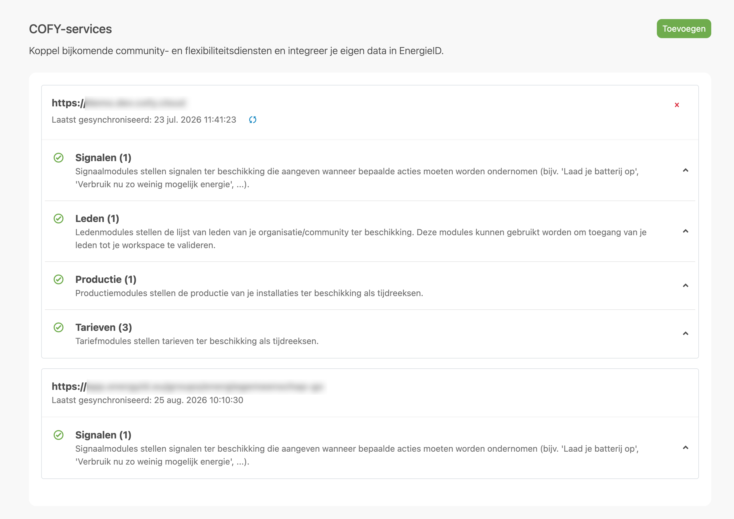 Overzicht van COFY-services in de Workspace-instellingen