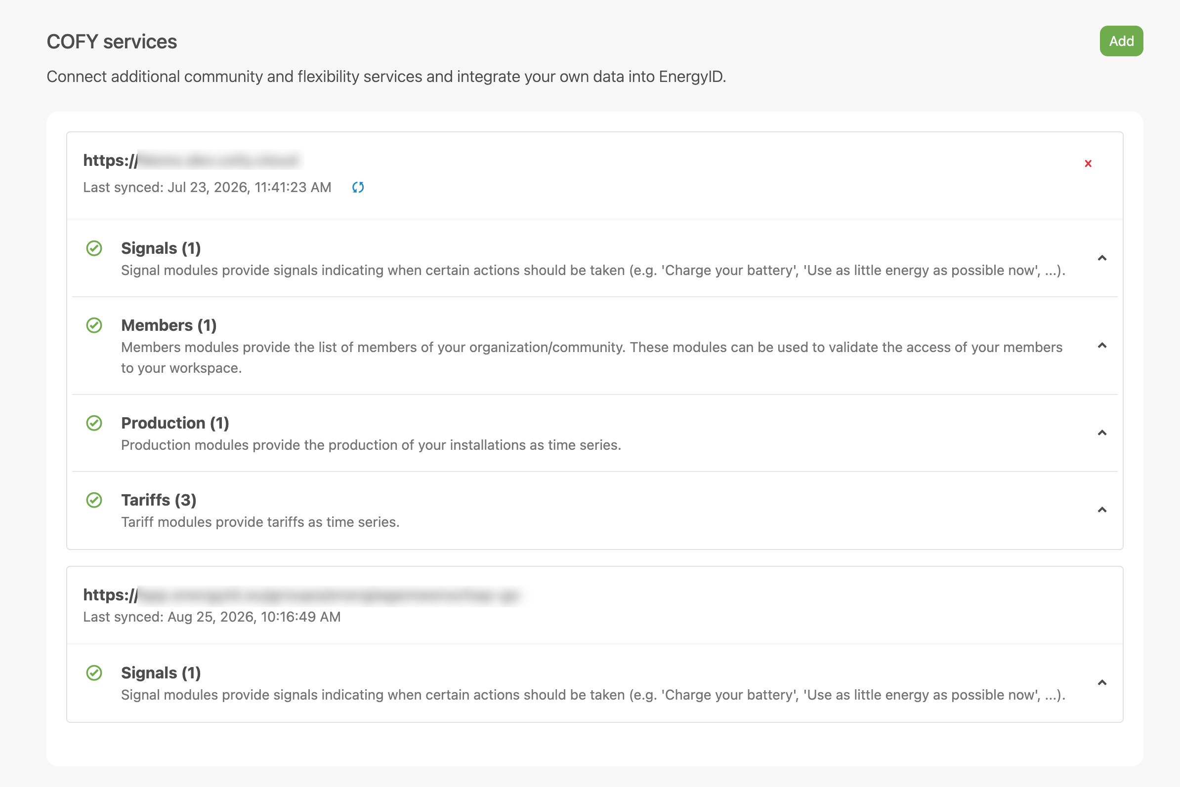 Overview of COFY services in the Workspace settings